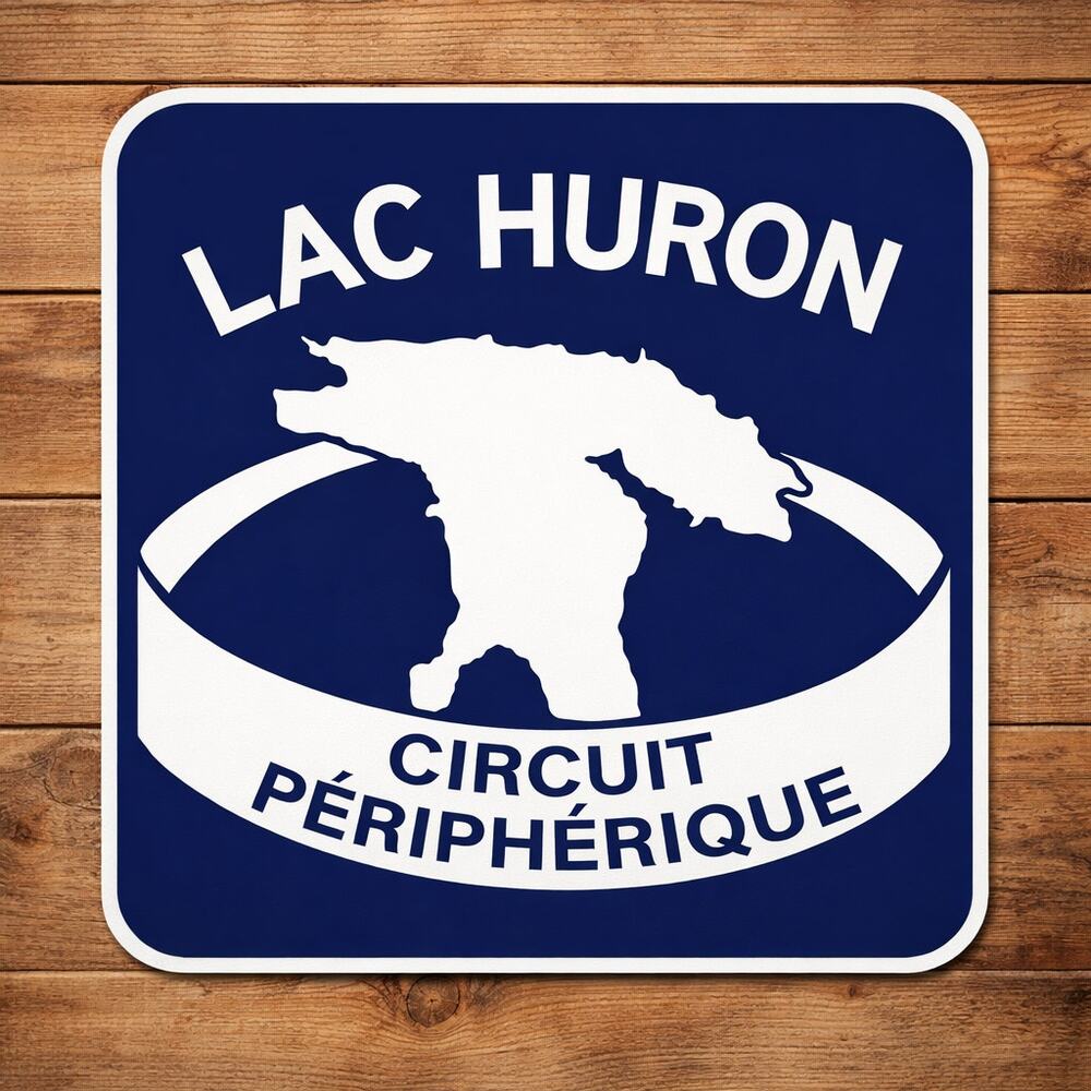 Lake Huron Circle Tour Canada Road Sign Travel Camp Hike Trail Lac Circuit